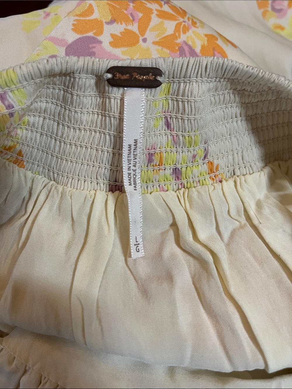 Free People Laura Yellow Maxi Dress w/lavender,orange & Pink Floral Print size L - Picture 15 of 17